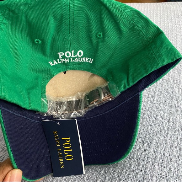 Polo Ralph Lauren Bear Chino Hat - Green - NEW - Baseball Cap Leather Strap - Picture 3 of 6